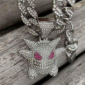 GENGAR pokemon chain 18K white gold plated jewelry thick cuban necklace men NWT